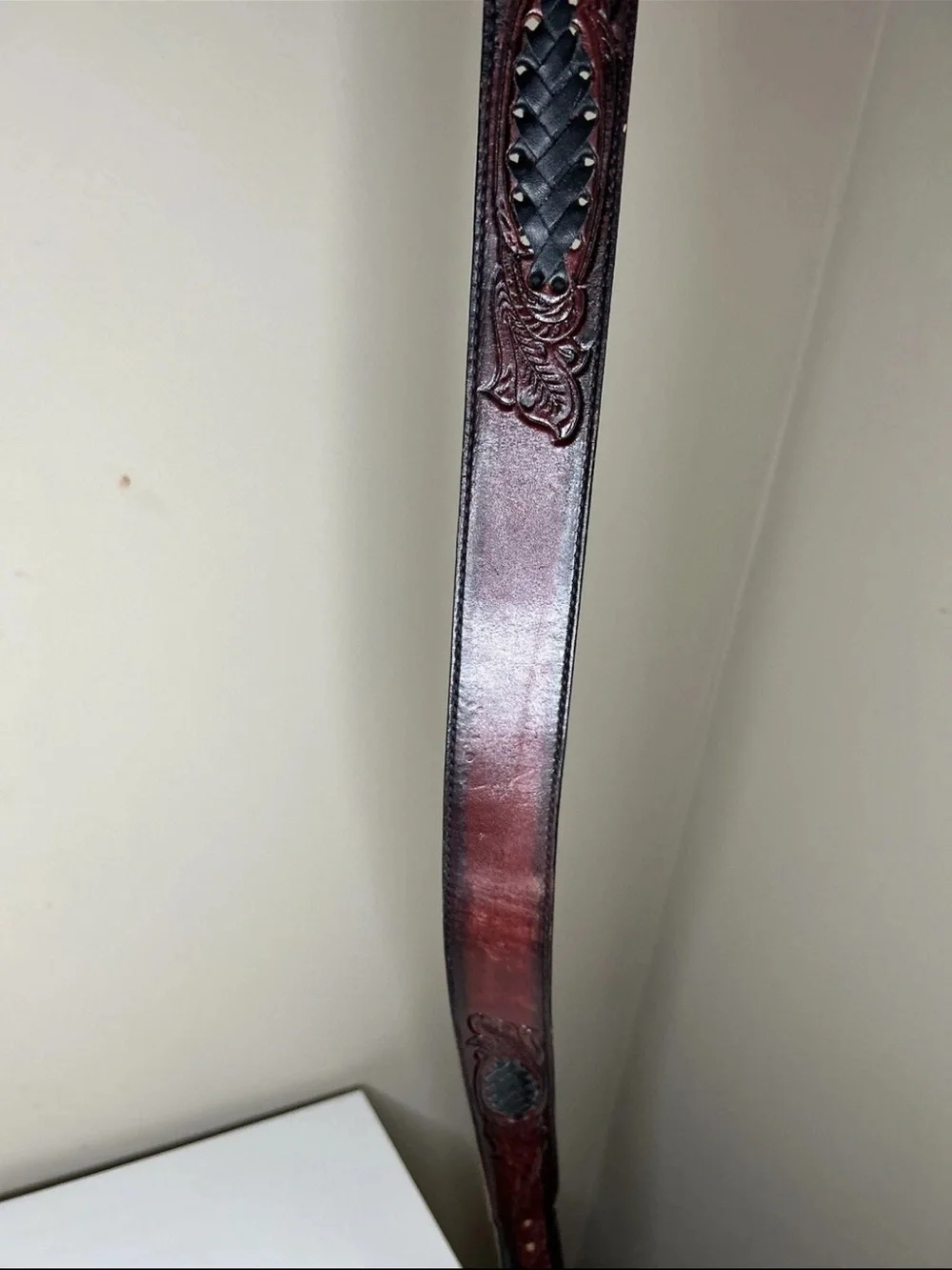 Dun Dee Western Leather Hatband Hand Stamped  Red/Brown W/Buckle Size34